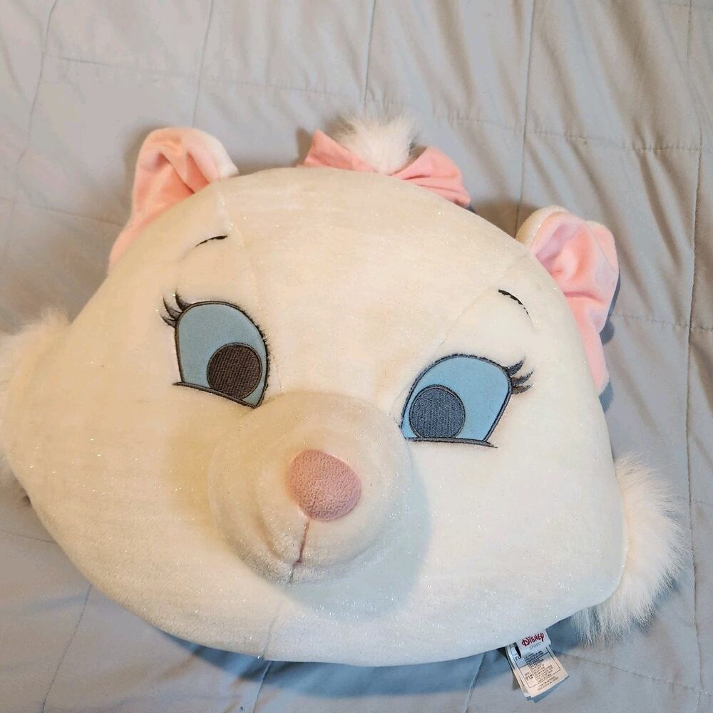 Vintage DISNEY STORE ARISTOCATS MARIE White Fur Kitten GLITTER Head Plush Pillow